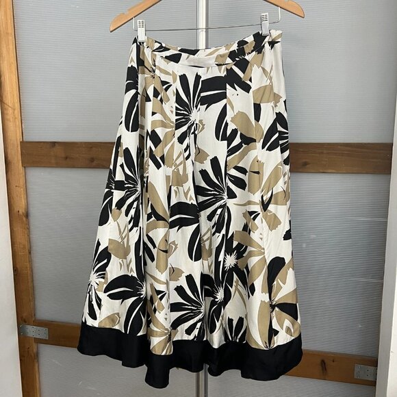 100% Silk Coldwater Creek Floral Maxi Full A-Line Skirt Black‎ Tan White Sz M - Picture 7 of 14